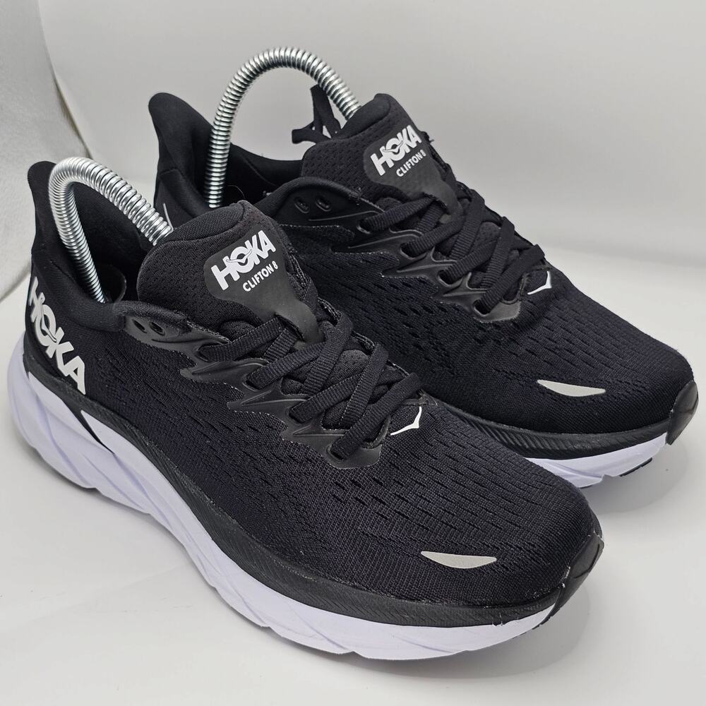 Hoka One One Clifton 8 Black White Womens 6B UK 4.5 Running Shoes Sneakers